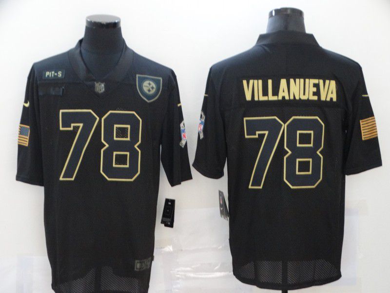 Men Pittsburgh Steelers 78 Villanueva Black gold lettering 2020 Nike NFL Jersey